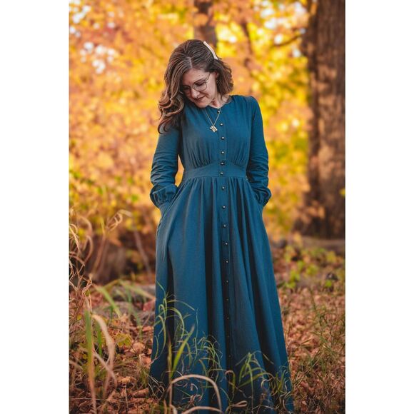 Super Cute Dresses Indigo Lattice Hearthside 100% Cotton S Blue Prairie - Picture 2 of 6